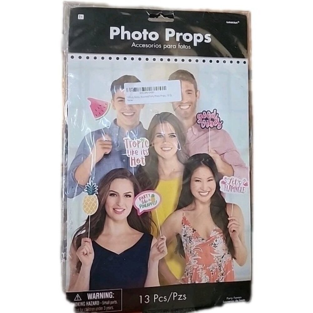 Tropical Photo Booth Props Set - 13 Pieces Luau Party Decorations Summer Spring